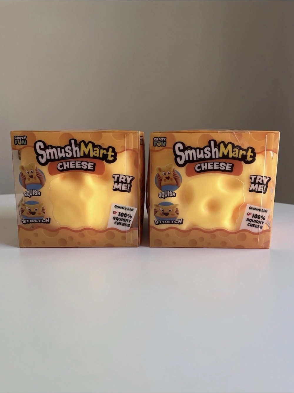 🧀 Lot of 2 Smush Mart Cheese JUMBO VIRAL SQUISHY 6” RMS USA Crazy Fun Squeezy